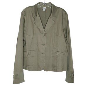 Womens Blazer Jacket XL Khaki Green Stretch Preppy Military Safari Vintage 90s